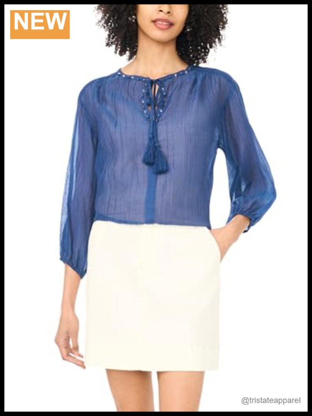 3/4 Sleeve Peasant Blouse - Square Neck